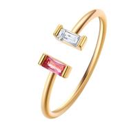 QIAMNI Anello con pietra portafortuna a forma di baguette verticale aperto, regalo personalizzato per neomamme, Ottone, Zircone