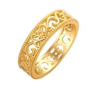 QIAMNI Anello in filigrana placcato oro 14 K con perline dorate, misura 7, ideale per abiti retrò