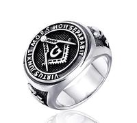 QIAMNI Anello massonico da uomo, in acciaio inossidabile, con simbolo massonico vintage, stile hip hop, retrò, religioso, biker, idea regalo per uomini e ragazzi, Acciaio inossidabile, Nessuna pietra