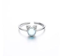 QIAMNI Carino Moonstone Cat Ring 925 Argento Apertura Regolabile Cubic Zirconia Anelli per Donne Ragazza Gioielli Regalo, Argento