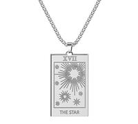 QIAMNI Collana con biglietti di tarocchi in acciaio inox, con luna, stella, sole, astrologia, divinazione, magia, amuleto, collana da uomo e da donna (Silver-The Star), Acciaio inossidabile