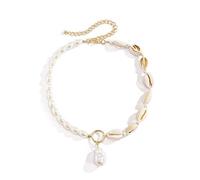 QIAMNI Collana con conchiglie, alla moda, in stile bohémien, collana girocollo con perle e conchiglie, gioielli da spiaggia per donne e ragazze, Cordoncino, Perla, perla, semplice