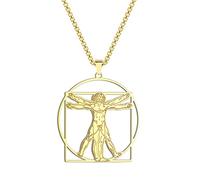 QIAMNI Collana da Vinci in vitruviano da uomo in acciaio inox 316L, Leonardo da Vinci, ciondolo da uomo (oro), Acciaio inossidabile, Vitruviano