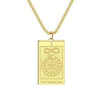 QIAMNI Collana in acciaio inossidabile con ciondolo a forma di carte dei tarocchi in oro con ciondolo mago astrologia divinazione amuleto magico collana donna uomo gioielli