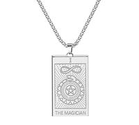 QIAMNI Collana in acciaio inox con biglietti di tarocchi, luna, stella, sole, astrologia, divinazione, magia, amuleto, collana da uomo e da donna (Silver-The Magician), Acciaio inossidabile