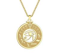 QIAMNI Collana Occhio di Horus per uomini in acciaio inossidabile Egitto geroglifico cartiglio ciondolo Occhio di Ra collana gioielli (oro)