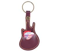 QIAMNI Custodia a clip per plettro per chitarra, in pelle PU, accessorio per chitarra, portachiavi con 5 plettri (colori casuali) (marrone scuro)