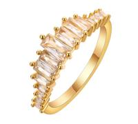 QIAMNI Elegante anello con zircone baguette - rame placcato oro 14 carati, perfetto per regali e stile quotidiano