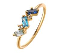 QIAMNI Rainbow - Anello con gemma baguette, placcato oro 14 carati