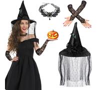 QIANAI Conjunto de Disfraz de Bruja, 3PCS Accessori HalloweenDonna, Costume da StregaVintage perHalloween, Costume da Strega di Halloween per Feste, Set di Cappelli da Strega diHalloween (B)