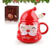 QIANAI Tazze Natalizie, Coffret Cadeau Christmas Cup, Tazza di Natale In Ceramica, Grande Tazza Caffè, Christmas Cup con Coperchio e Cucchiaio, Tazza a Forma Albero Natale (A)