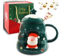 QIANAI Tazzine da Caffe Nataliziek, Coffret Cadeau Christmas Cup, Coffret Cadeau Tasse Céramique Noël Père Noël, Tazza Colazione Natalizia, Tazza in Ceramica Natalizia Babbo Natale (Verde)