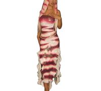 Qianderer Abito da donna per Halloween Shark Tale Lola, abito tubino con paillettes e orlo increspato senza spalline a forma di pesce Cosplay Maxi abiti, Ba Multicolore, S