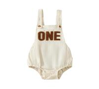 Qianderer Baby Boys Girls 1 ° Compleanno Pagliaccetto Bambino Primo Compleanno Vestito Ragazzo Tinta unita Tuta Torta Smash Outfit, Ca Beige, 12-18 Months