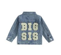 Qianderer Bambino Bambino Ragazze Giacca di Jeans Big Lil Sis/Bro Set di Corrispondenza Bambini Basic Button Down Giacche di Jeans Cappotto Primavera Autunno Outwear, Blue Big Sis, 4-5 Years