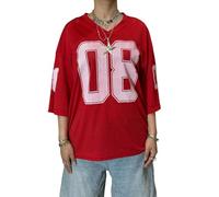 Qianderer Camicie da donna in jersey Y2k con numero grafico oversize magliette con scollo a V camicie a maniche corte carino calcio streetwear T Shirt Top, M