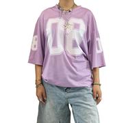 Qianderer Camicie da donna in jersey Y2k con numero grafico oversize magliette con scollo a V camicie a maniche corte carino calcio streetwear T Shirt Top, M