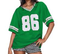 Qianderer Camicie da donna in jersey Y2k con numero grafico oversize magliette con scollo a V camicie a maniche corte carino calcio streetwear T Shirt Top, Bc Verde Scuro 86, M
