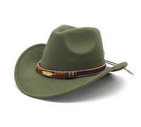 Qianderer Cappello da cowboy da uomo e donna, classico cappello da cowboy a tesa larga, stile western, con cintura, per campeggio, giardinaggio, vacanze, Verde, Taglia unica