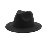 Qianderer Cappello Fedora classico a tesa larga per bambini ragazzi ragazze feltro panama cappello di lana feltro jazz cappelli festa vacanza palcoscenico cappello -54 cm, Nero , Taglia unica