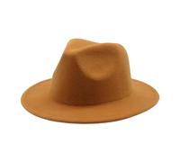 Qianderer Cappello Fedora classico a tesa larga per bambini ragazzi ragazze feltro panama cappello di lana feltro jazz cappelli festa vacanza palcoscenico cappello -54 cm, Giallo terra, Taglia unica