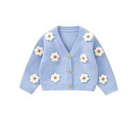 Qianderer Cardigan da bambina con motivo floreale, a maniche lunghe, cappotti, vestiti lavorati a maglia, caldi abiti autunnali e invernali, Blu, 12 mesi