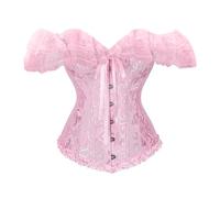 Qianderer Corsetto da donna con lacci e ossatura, bustino lingerie bodyshaper top vita trainer costume top, Rosa Sib, L