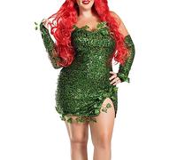 Qianderer Costume da edera velenosa verde, per Halloween, per cosplay, foglie finte, paillettes, con guanti e fascia per capelli, da donna (verde, M)