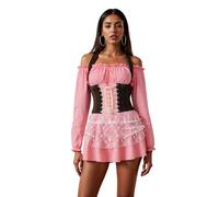 Qianderer Costume da pirata da donna, stile rinascimentale, a maniche lunghe, con spalle scoperte, per Halloween, cosplay, feste (Ba rosa, XXL)