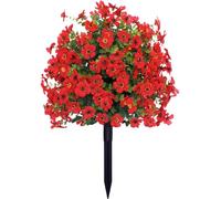 Qianderer Fiore artificiale con paletto da giardino staccabile, resistente ai raggi UV, realistico, paletti da giardino per esterni (rosso, 60 cm)