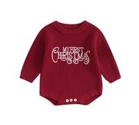 Qianderer Il Mio Primo Natale Maglione Natalizio per Bambini Romper Lettera Ricamata Manica Lunga Oversized Romper Tutina Autunno Inverno Abbigliamento, 0-3 Months