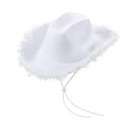 Qianderer Light Up - Cappelli da cowboy da donna, soffici e piume, a LED, per addio al nubilato, feste in costume, vestire (bianco), 32*42*18cm