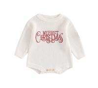 Qianderer My First Christmas Baby Natale Maglione Pagliaccetto Lettera Ricamato Manica Lunga Oversize Bubble Pagliaccetto Tutina Autunno Inverno Vestiti, Ba Bianco, 0-3 Months