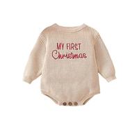 Qianderer My First Christmas Baby Natale Maglione Pagliaccetto Lettera Ricamato Manica Lunga Oversize Bubble Pagliaccetto Tutina Autunno Inverno Vestiti, Bc Cachi, 3-6 Months