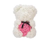 Qianderer Orsacchiotto con petali di rosa, da donna, con fiori artificiali, idea regalo per San Valentino (bianco, M)