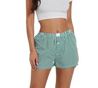 Qianderer, pantaloncini estivi da donna con ruches, stampa a quadri, elastico in vita, pantaloni corti casual per la spiaggia, per la discoteca, per l'abbigliamento di strada, L