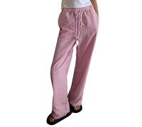 Qianderer Pantaloni da donna dritti a gamba larga con stampa a righe lettera coulisse elastico in vita Y2K Lounge Pants, Rosa Ba, M