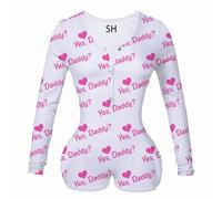 Qianderer - Pigiama da donna per Natale, tuta aderente con scollo a V, manica lunga, salopette corta, tutina, loungewear, XXL