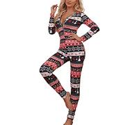 Qianderer - Pigiama da donna per San Valentino, tuta intera a maniche lunghe, con bottoni, aderente, per le festività, in stile rompers, per il sonno e per la notte, S