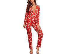 Qianderer - Pigiama da donna per San Valentino, tuta intera a maniche lunghe, con bottoni, aderente, per le festività, in stile rompers, per il sonno e per la notte, S