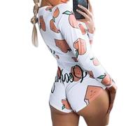 Qianderer Pigiama natalizio da donna, aderente, pagliaccetto, pantaloncini, scollo a V, a maniche lunghe, tutina per il tempo libero, L