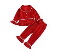 Qianderer Set di pigiami per bambini, a maniche lunghe, con bottoni, per ragazzi e ragazze, indumenti da notte, abbigliamento per la casa, set da camera da letto, 12-18 Months