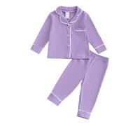 Qianderer Set di pigiami per bambini, a maniche lunghe, con bottoni, per ragazzi e ragazze, indumenti da notte, abbigliamento per la casa, set da camera da letto, 18-24 Months