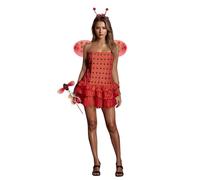 Qianderer Set per costume da ape, da donna, per cosplay, con ali, fascia per capelli, maniche per gambe, per Halloween, cosplay, feste e travestimento (Za coccinella, rosso, S)
