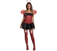 Qianderer Set per costume da ape, da donna, per cosplay, con ali, fascia per capelli, maniche sulle gambe, per Halloween, cosplay, feste e travestimento (Za coccinella, nero, S)