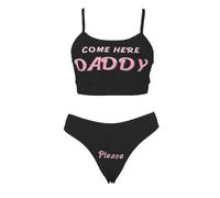 Qianderer Sexy Women Come Here Daddy Please Strappy Lingerie Set Canotte e Panty Pigiama 2 Pezzi Bikini Costume Da Bagno Costume Da Bagno, Nero , XXL