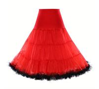 Qianderer Sottogonna da donna vintage anni '50, mezza sottoveste, tutù, sottogonna, colore a contrasto, crinolina, rockabilly, tutù, gonna, slip, Rosso, S-M