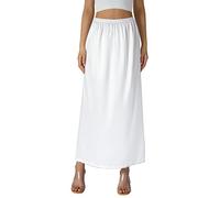 Qianderer Sottogonna lunga da donna in raso, tinta unita, sottoveste lunga, sottoveste per sotto abiti, lingerie, gonne, Ba Bianco, XXL