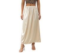 Qianderer Sottogonna lunga da donna in raso, tinta unita, sottoveste lunga, sottoveste per sotto abiti, lingerie, gonne, Champagne Ba, M