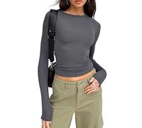 Qianderer Top da donna Y2k a maniche lunghe Skim Dupe crop top girocollo per uscire slim fit t-shirt di base estetica streetwear, Ba Grigio, S